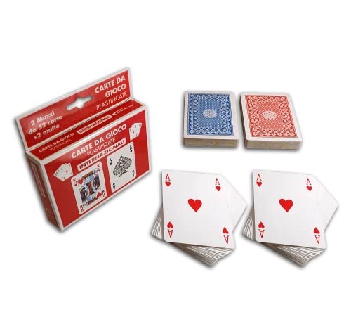 Ramino - Juego de cartas francesas - 2 barajas de 52 cartas + 2 mate rojo/azul - Poker, Scala 40, Bridge, Texas Hold'em, Burraco, Durak, Mau Mau, Skat, Canasta