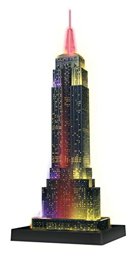 Ravensburger 12566 1- Puzzle 3D Building: Empire State Building Night Edition, Multicolor & Puzzle 3D, Lamborghini Huracán EVO, Edad Recomendada 8+, 108 Piezas - Dimensiones: 25.1 x 12.4 x 6.5 cm
