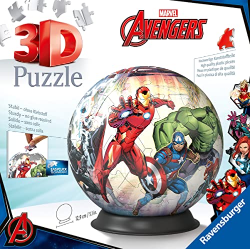 Ravensburger - 3D Puzzle Avengers, Puzzle Ball, 72 Piezas, 6+ Años