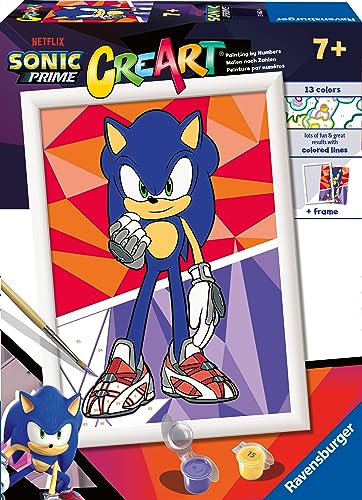 Ravensburger - CreArt Serie D: Sonic Prime, Kit para Pintar por Números, Contiene una Tabla Preimpresa, un Pincel, Colores y Accesorios, Juego Creativo para Niños y Niñas 7+ Años
