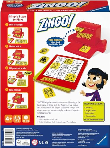 Ravensburger Juego de Bingo Zingo, Juguetes educativos y de Aprendizaje para niños a Partir de 4 años, niños y niñas