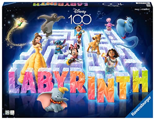 Ravensburger – Laberinto Mágico Disney, 100th Anniversary Labyrinth, Juego de Mesa, Juegos niños 7 años, De 2 a 4 Jugadores, Edición Centenario Disney.