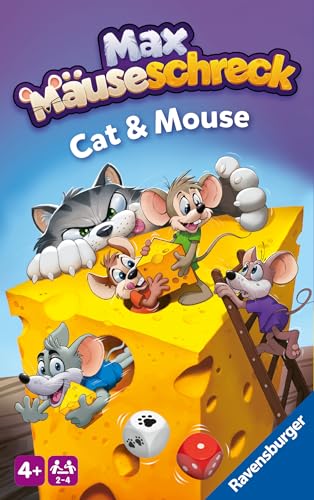Ravensburger MAX 22466-Juego Compacto de Gatos y ratón para niños a Partir de 4 años, Juego de Dados y coleccionables para 2-4 Jugadores (22466)