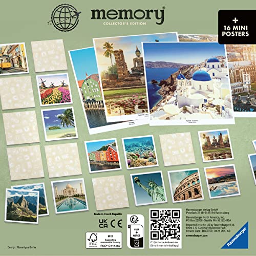 Ravensburger - Memory Viajes Collector's Edition, 64 Tarjetas, Juegos de Mesa, 3+ Años