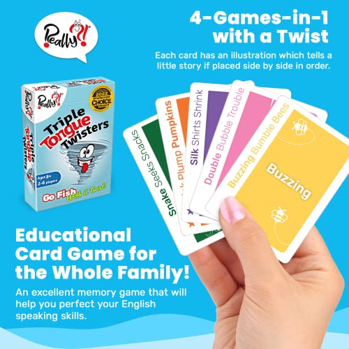 Really?! Juego de cartas de triple lengua Twisters para niños, adolescentes y adultos, apto para familias, el más divertido y educativo Go Fish que jamás jugarás