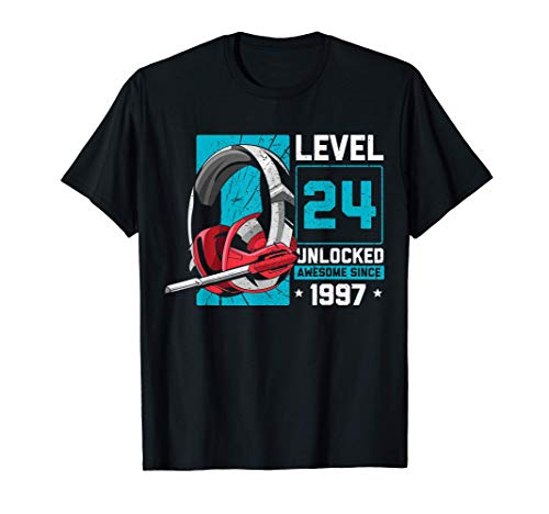 Regalo del 24 cumpleaños Level 24 Unlocked Awesome 1997 Camiseta