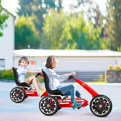 RELAX4LIFE Go Kart Pedales de Hierro con 4 Ruedas, Go Kart para Niños con Asiento Ajustable y Freno, para Niños de 3 a 8 Años (Rojo)