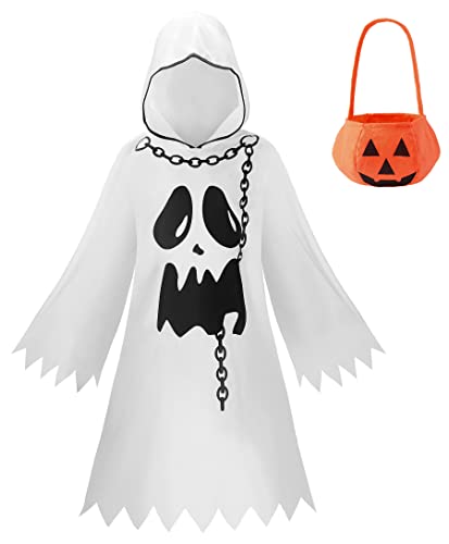 ReliBeauty Disfraz Fantasma Niño 3-12 años Trucos de Terror Halloween Casa Embrujada con Bolsa de Calabaza Carnaval, 100