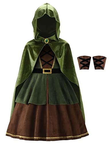 ReliBeauty Disfraz Robin Hood Niña Vestido de Arquero 3-12 años con Capa,100