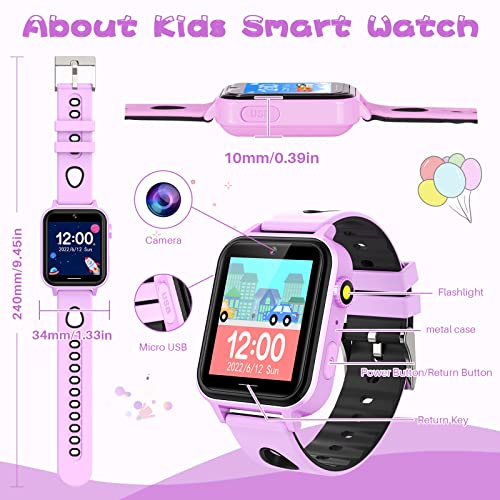 Reloj Inteligente para niños con 18 Juegos de Rompecabezas, Reproductor de música, Reloj Despertador de Video, calculadora de cámara, Regalos para niños y niñas de 3 a 12 años (púrpura)