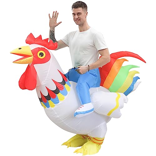 RHESHIN - Disfraz de gallo inflable inusual pollos, disfraz para fiesta de Halloween, Navidad, cosplay adulto niño (White)