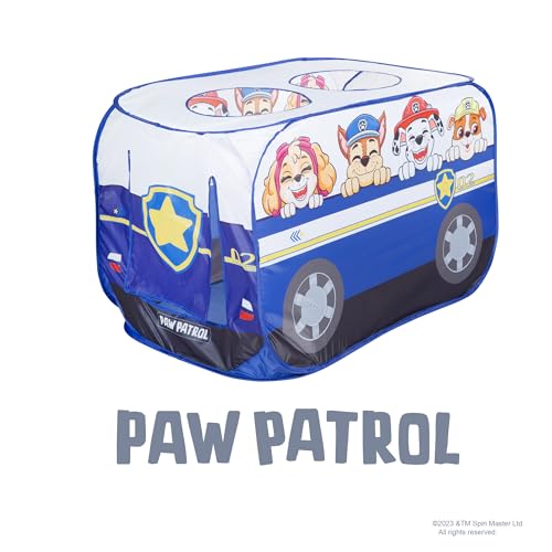 roba Paw Patrol Tienda de Juego - Carpa Infantil en Forma de Coche de Policía - Función Plegable + Bolsa de Transporte - Diseño de Perros Chase, Marshall, Rubble, Skye - Azul/Blanco