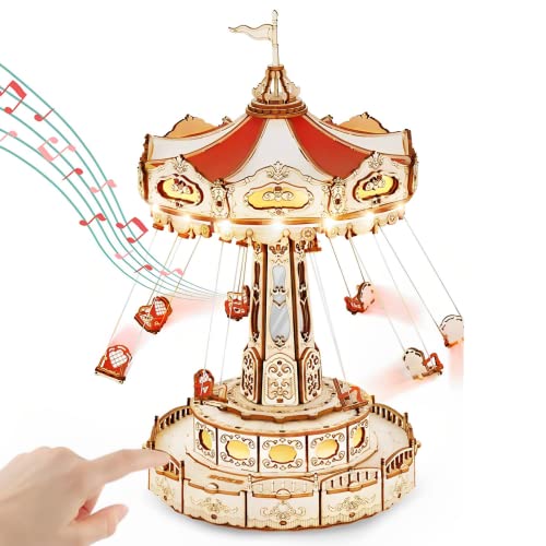 ROKR Puzzle 3D Madera Adultos Maquetas de Madera para Construir Caja de Música Bricolaje Carrusel por Más de 14 Años Regalos Decoración, Swing Ride