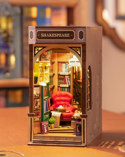 Rolife Book Nook Kit Puzzles 3D Madera para Niños Librería Shakespeare Maquetas para Construir Adultos Casa de Muñecas Madera Kit de Construcción Adultos Niños