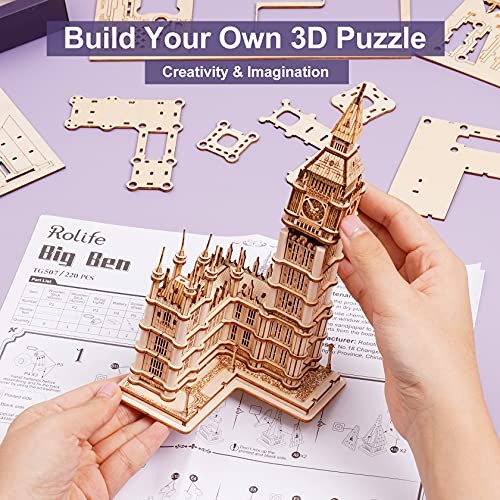 Rolife Puzzle 3D Madera Antiguo Maquetas para Montar para Construir Adultos Niñas 220 Piezas, Big Ben, Sin Pilas en el Paquete