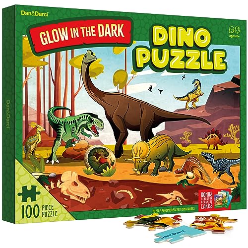 Rompecabezas de dinosaurio de 100 piezas que brillan en la oscuridad para niños, rompecabezas de dinosaurios, juguetes para niños y niñas de 4 a 8 años, regalos de cumpleaños de Navidad para niños de
