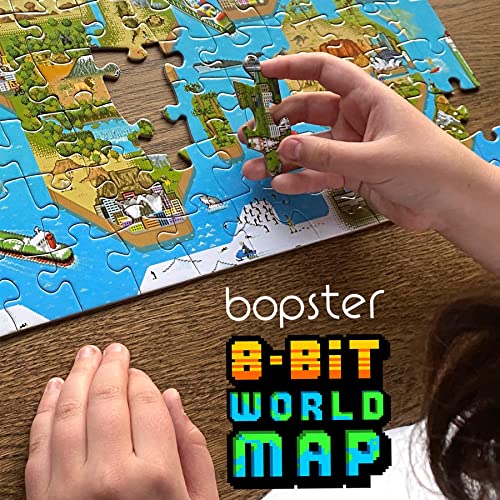 Rompecabezas de Mapa Mundial para niños - Rompecabezas de Mapa Mundial de 180 Piezas Estilo de Juego Retro 8 bits - Regalos de geografía de cartón 100% Reciclado - Rompecabezas para niños de bopster