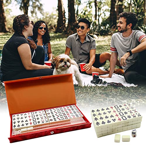 Rooeling Mahjong | Juego Mahjong Chino | Juego clásico Mahjong Juego Familiar | Set portátil Majiang con 144 fichas numeradas