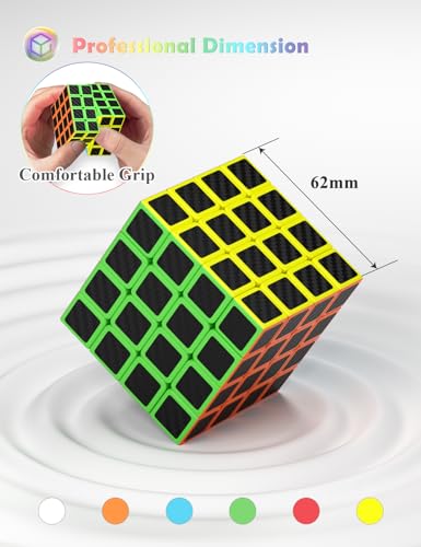 ROXENDA Cubo de Velocidad 4x4, Cubo Mágico 4x4x4 Etiqueta de Fibra de Carbono Super-Duradera con Colores Vivos (4x4x4)
