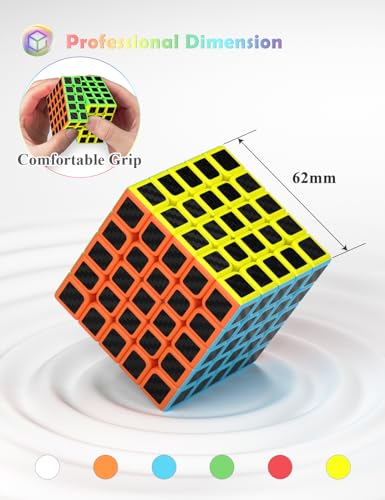 ROXENDA Cubo de Velocidad 5x5, Cubo Mágico 5x5x5 Etiqueta de Fibra de Carbono Super-Duradera con Colores Vivos (5x5x5)