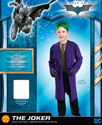 Rubies DC Comics Oficial – Disfraz de nivel básico The Joker Dark Knight (niño), talla 7-10 años, púrpura, verde