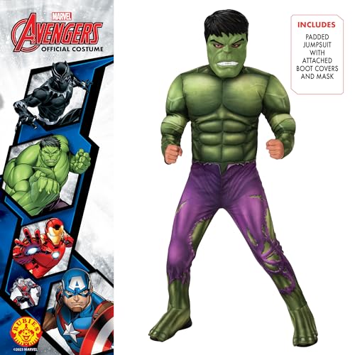 Rubies Disfraz Hulk Deluxe para niños, Jumpsuit con pecho acolchado, cubrebotas y máscara, Oficial Marvel para Carnaval, Navidad, Cumpleaños, Fiestas y Halloween