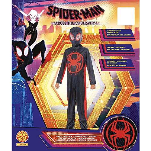 Rubies Disfraz Miles Morales Spider-verse Clássico para niños y niñas, Jumpsuit impreso y máscara, Oficial Marvel para Carnaval, Halloween, Navidad y cumpleaños