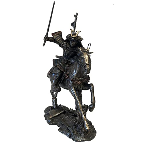 Samurai - Figura decorativa de guerrero en armadura a caballo guerrero japonés (25 cm)