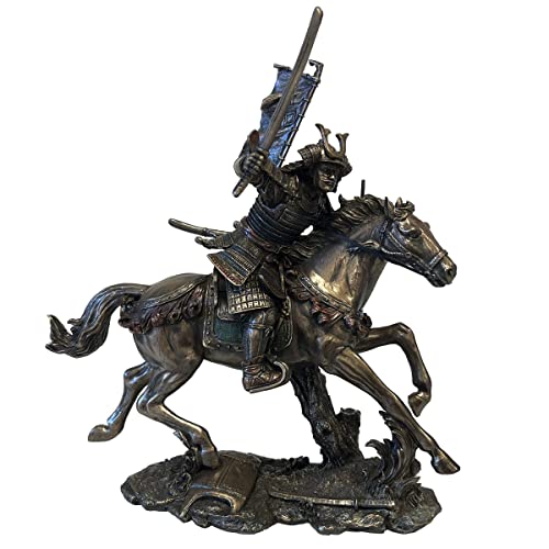 Samurai - Figura decorativa de guerrero en armadura a caballo guerrero japonés (25 cm)