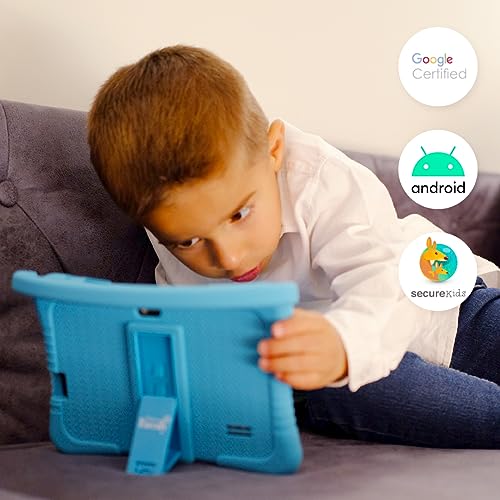 SaveFamily Kids 7" Tablet niños pedagógica con navegador Infantil, Control Parental y Contenidos, Anti-Bullying, Juegos, Módulo Montessori y Funda Silicona. Marca española. Certificada por Google