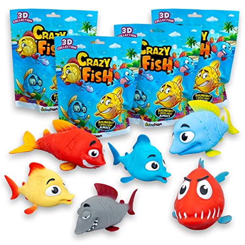 Sbabam, Crazy Fish - Juego para niños de quiosco, Juguetes de Goma, Juego Squishy, Pack de 4 bolsitas, Ideas de Regalo para niños, a Partir de 3 años