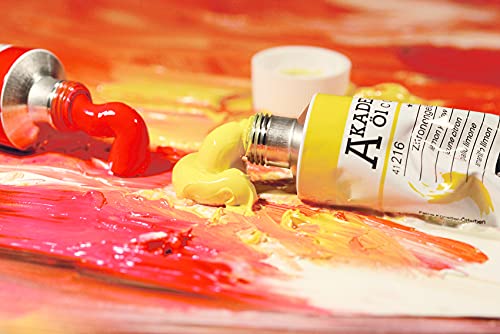 Schmincke - Óleo AKADEMIE®, 12 tubos de 60 ml, 79 112 097, estuche de madera + pincel daVinci (tamaño 10), colores al óleo para artistas, tonos brillantes, pintura al óleo, juego de colores al óleo