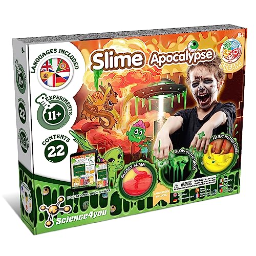 Science4you Kit de Slime Apocalipse - Kit Slime para Niños con Slime Fluffly, Butter Slime y Mucho más, 11 Experimentos para Niños, Juguetes, Regalos y Juegos de Slime para Niñas y Niños 8+ años