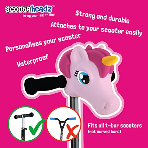 Scootaheadz: Accesorio para el Manillar de tu Micro Scooter y Otros Modelos | Patinete Unicornio | Se Adapta a la mayoría de los patinetes de 2 y 3 Ruedas para niños | Rosa Claro