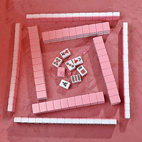 SEESEE.U Mah Jong Mahjong Tiles Mano del hogar Mahjong Tiles Large Medium Female Dormitory Mahjong Tiles Cute Girls Mahjong 144 Hojas, con Caja (Color: Rosa, tamaño: 37#)