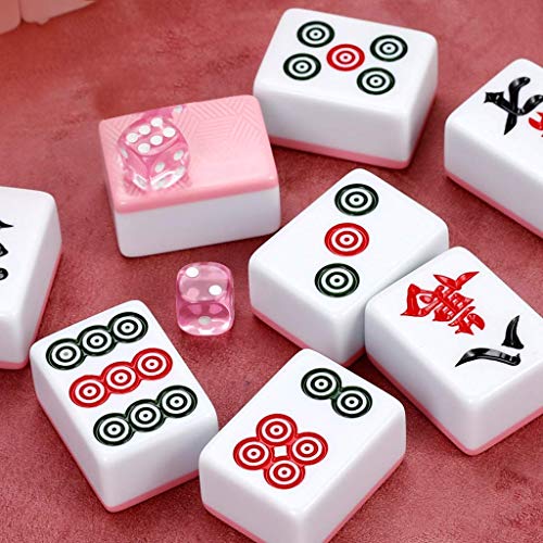 SEESEE.U Mah Jong Mahjong Tiles Mano del hogar Mahjong Tiles Large Medium Female Dormitory Mahjong Tiles Cute Girls Mahjong 144 Hojas, con Caja (Color: Rosa, tamaño: 37#)