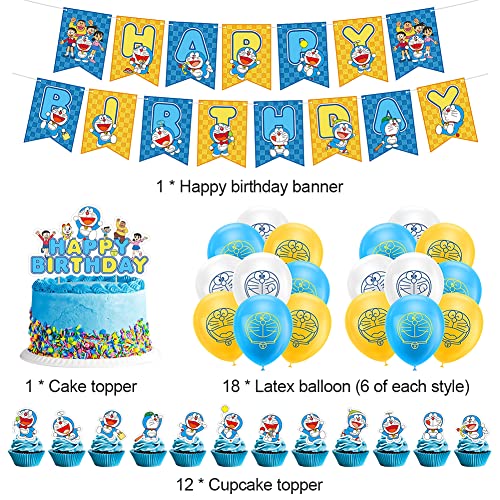 Set Decoración Globos Cumpleaños BESTZY 32 Piezas Doraemon Decoraciones para Fiesta Decoracion Cumpleaños Doraemon Pancarta de Cumpleaños Dglobos de Látex Fiesta de Cumpleaños