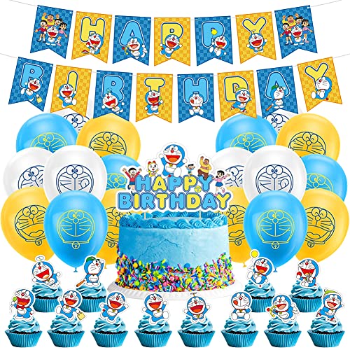 Set Decoración Globos Cumpleaños BESTZY 32 Piezas Doraemon Decoraciones para Fiesta Decoracion Cumpleaños Doraemon Pancarta de Cumpleaños Dglobos de Látex Fiesta de Cumpleaños