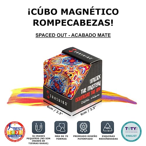 Shashibo Rompecabezas para Niños - Premiado Cubo Magnético Patentado con 36 Imanes de Tierras Raras - Asombroso Rompecabezas 3D – Juguete para Adultos Cubo Shashibo con más de 70 Formas (Spaced out)