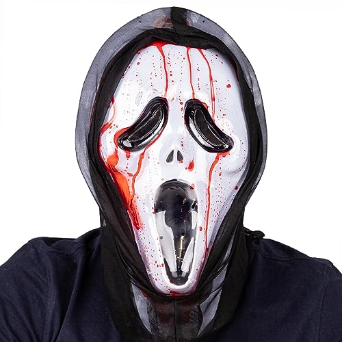 SHATCHI Máscara facial de Halloween con diseño de dos capas de fantasma, grito de miedo, efecto escalofriante realista, diseño de dos capas