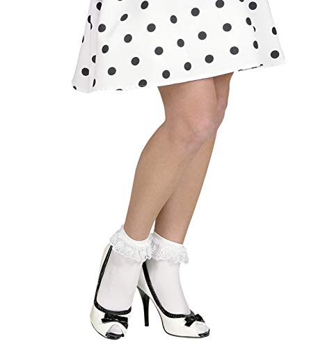 shoperama Calcetines para mujer con volantes de encaje, color blanco, 1 par Rockabilly, años 50, Caperucita Roja, enfermera, animadora, talla única