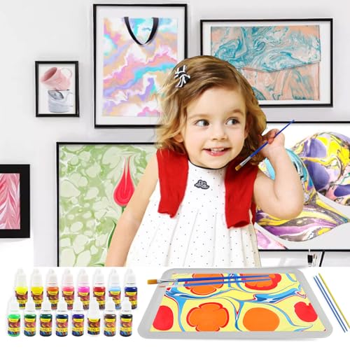 Shrubz Pintura de mármol de agua 16 colores, Kit Arcoíris de Arte Marmolado, Pintar Juegos para Niños, Marbling Painting Kit para Actividades Infantiles Cumpleaños Regalos Niñas Niños 6 a 12 Años