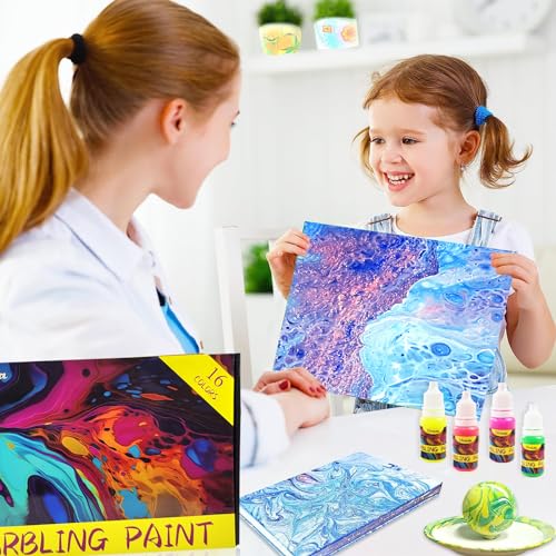 Shrubz Pintura de mármol de agua 16 colores, Kit Arcoíris de Arte Marmolado, Pintar Juegos para Niños, Marbling Painting Kit para Actividades Infantiles Cumpleaños Regalos Niñas Niños 6 a 12 Años