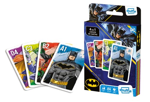 Shuffle Juego de Batman para niños - Broche 4 en 1, Pares, familias Felices y Juego de acción, Gran Regalo para niños a Partir de 4 años