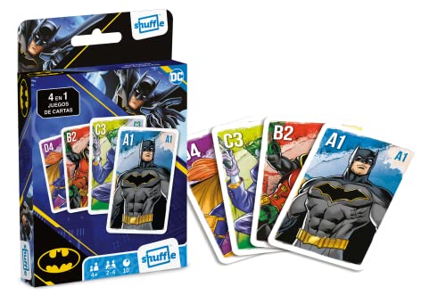 Shuffle Juego de Batman para niños - Broche 4 en 1, Pares, familias Felices y Juego de acción, Gran Regalo para niños a Partir de 4 años
