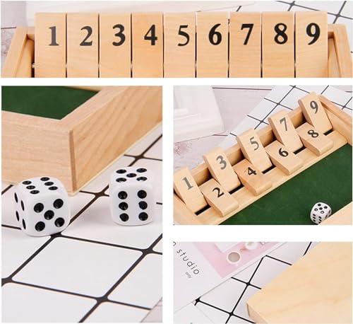 Shut The Box Game | Wooden Double Shutter Juego | Cerrar la caja, juego de dados con tapa de 9 números para niños, adultos, familias