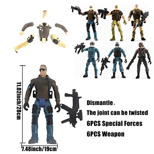 SIEBOLD 6 PCS Figuras Soldados de Juguete, Figura de Acción Soldados del ejército de Juguete,Hombres de Ejército de Fuerza Especial con Arma Adecuado para Regalos para niños