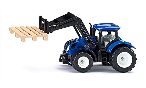 siku 1544, Tractor New Holland con horquilla y palé, Metal / plástico, Azul, Tractor de juguete para niños, Cargador frontal móvil