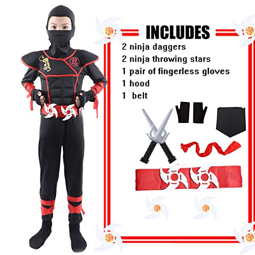 Sincere Party 9 trajes Ninja samuráis para niños neutros, trajes Ninja para juegos de rol, con accesorios 7-9 años