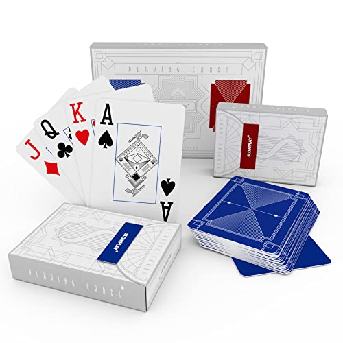SLOWPLAY Cartas Poker de plastico, 2 Barajas Poker de Medidas Poker e índice Jumbo (Azul & Rojo) | Naipes poquer plastificadas, Impermeable y Profesional, Ideales para Texas Holdem